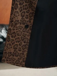 Anewsta Vintage Leopard Print Suit Set, Double-Breasted Wide Leg Pants, High-End 2 Pieces Set - Brown - View 3