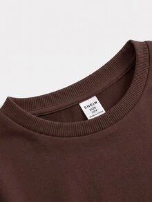 Tween Girl Tween Girl Tween Girl Tween Girls Tween Girl Grey Pullover Sweatshirt, Waist Ruched Loose Casual Versatile School Back To School Autumn New - Coffee Brown - View 3