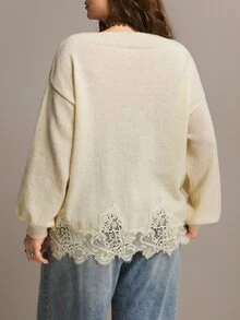 Freevana Plus Size Women's Solid Color Asymmetrical Shoulder Casual Everyday Long Sleeve Sweater - Beige - View 2