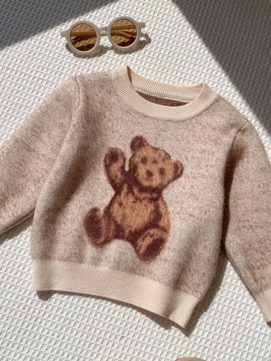 SHEIN Baby Boy Autumn/Winter Thermal Lined Thick 3D Teddy Bear Plush Sweater - Apricot - View 1