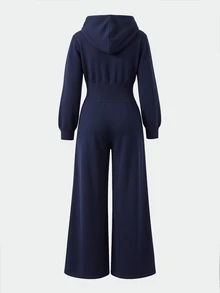 Áo khoác hoodie kéo khóa in chữ màu trơn phong cách tối giản cạp cao cho bé gái tween, thu đông - Màu xanh hải quân - Xem 8