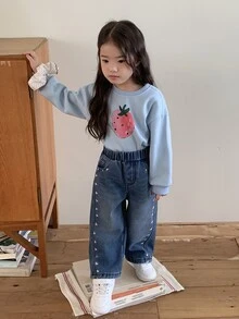 DAZY Infant/Toddler (Girl) Heart Casual Loose All-Season Versatile Denim - Medium Wash - View 5
