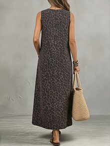 LUMIGAL Plus Size Women's Leopard Print Pocket Casual Daily Summer Denim Dress - Multicolor - View 2