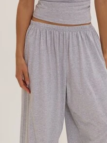 MUSEYN Grey Marl Jersey Loose Fit Cuffed Pants Basics Versatile Everyday Casual Fall - Light Grey - View 5