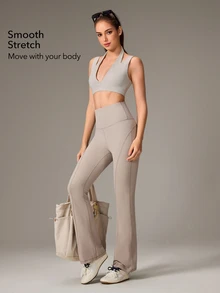 OutZeal Women Sports Bra Gym Workout Yoga Quick-Dry Bra-In Deep V Halter-Neck Bra - Light Grey - View 4