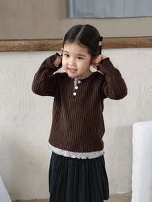DAZY Infant/Toddler (Girl) 2-In-1 Long Sleeve Spring/Autumn Korean Style Top - Coffee Brown - View 8