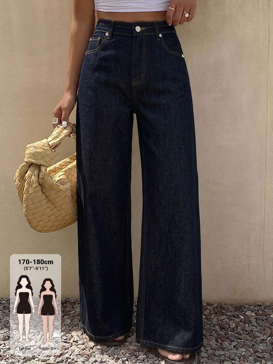 Dazy Tall Women's Vacation Style Casual Loose Straight Leg Jeans - Dark Wash - View 1