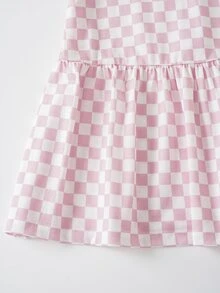 THE POWERPUFF GIRLS X SHEIN Tween Girl Polo Collar Checkered Short Sleeve Ruffle Hem Dress - Pink - View 8