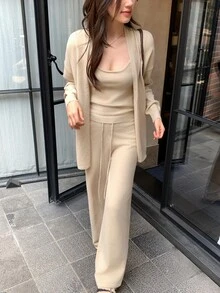 DAZY Women's Casual Long Sleeve Elegant Korean Style Sweater 2 Pieces Set - Apricot - View 8