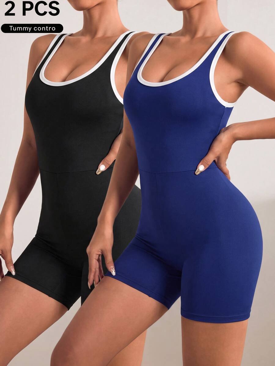 Velisys Velisys Women's Piped Tank Top Style Sports Romper - Multicolor - View 1