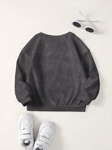 LOONEY TUNES X SHEIN Young Boy Letter Cartoon Print Crew Neck Long Sleeve Casual Sweatshirt - White - View 2
