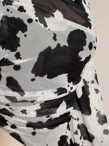 SHEIN ICON 女款大尺碼紮染印花假兩件式上衣 - 黑與白 - 查看 9