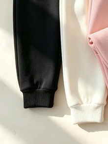 2件組少女休閒運動長褲，百搭秋冬下身褲，適合假日派對、休閒外出、居家放鬆，舒適好穿，可愛溫馨秋冬必備 - 黑色 - 查看 4