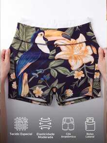 CAJUNI Casual Athletic Shorts With Pocket – Tropical Toucan Print – Gym Wear - Multicolor - View 4