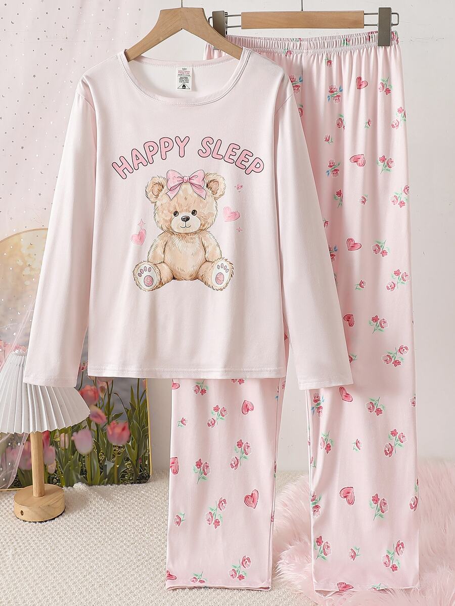SHEIN 4PCS Tween Girls Pajamas - Pink - View 1