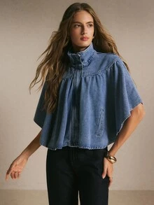 Bohemela Women's Elegant Button-Up Shawl Collar Denim Jacket Street Style - Light Wash - View 5