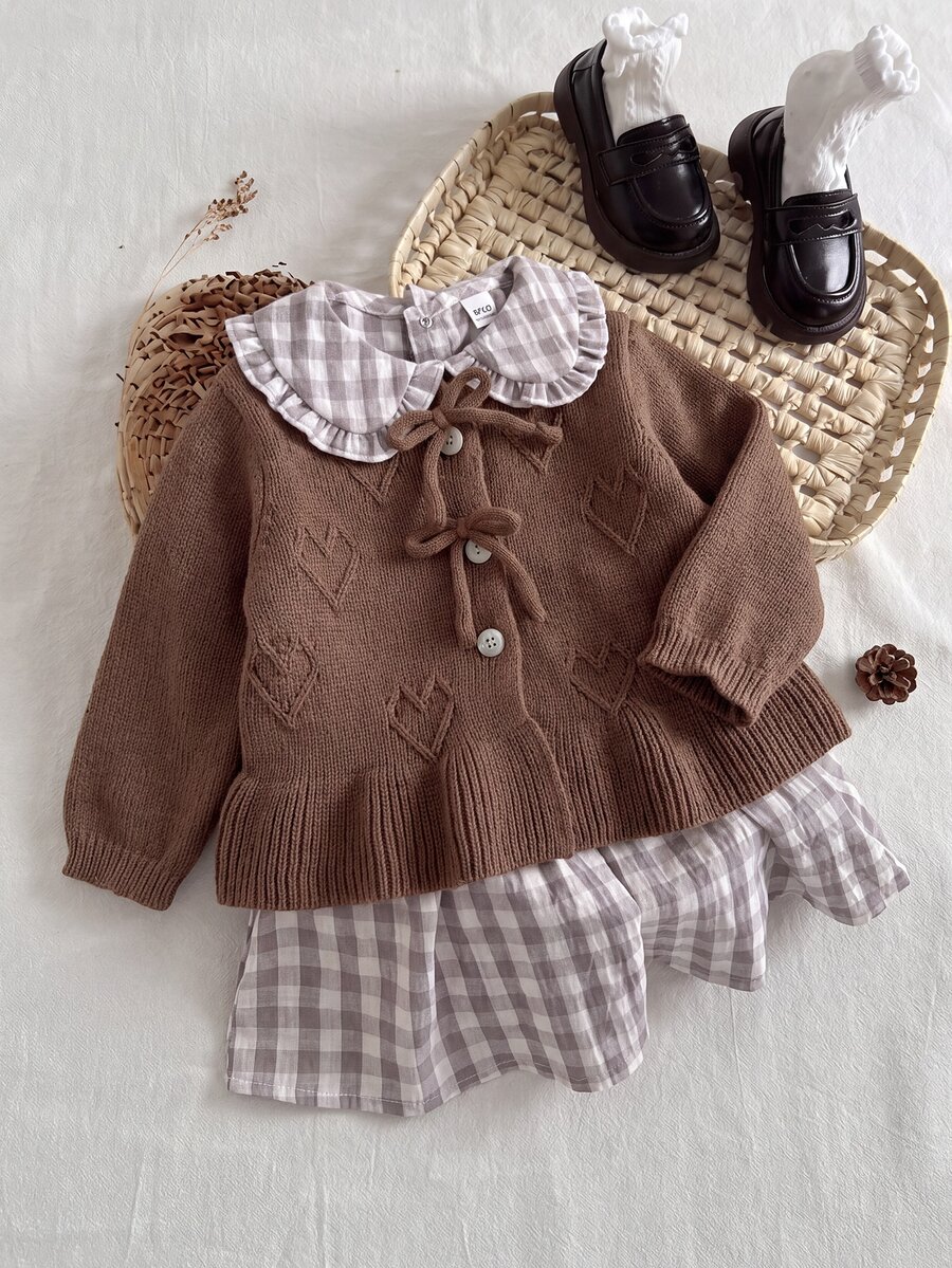 Baby Girl Solid Color Casual Versatile Daily Outing Cardigan - Coffee Brown - View 1