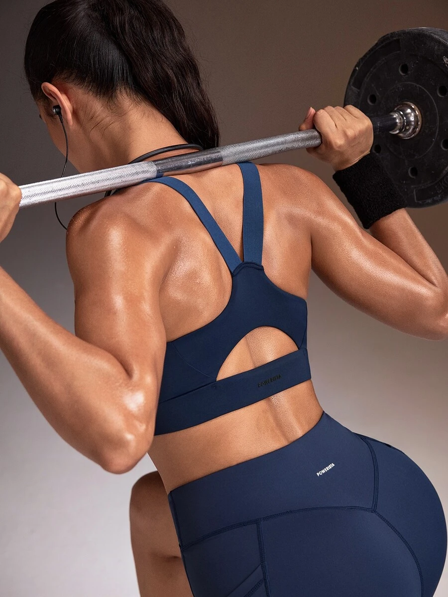 Powerista Women's Colorblock Back Cutout Daily Fitness Sports Bra - Navy Blue - View 1