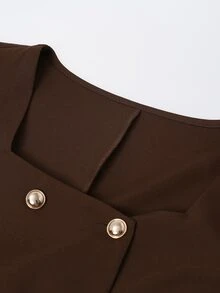 GlowEve CURVE Plus Size Autumn/Winter Elegant Commuter Square Neck Front Metal Button Jacket & A-Line Skirt 2 Pieces Set - Coffee Brown - View 5