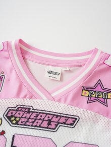 THE POWERPUFF GIRLS X SHEIN Tween Girl Letter Print Short Sleeve Casual T-Shirt - Pink - View 3