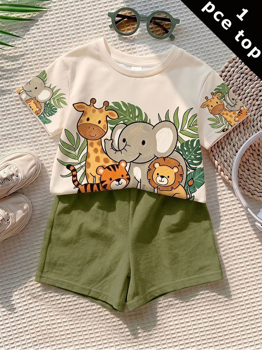 Kids Young Boy Casual Minimalist Crew Neck Short Sleeve Loose Fit T-Shirt Suitable For Summer - Multicolor - View 1