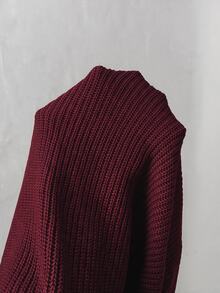 Aloruh Women's Casual Commuting Simple Solid Color Funnel Neck Batwing Sleeve Wide Hem Knit Top - Burgundy - View 5
