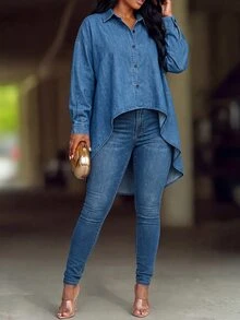 Slaydiva Women's Single-Breasted Casual Daily Denim Jacket - Blue - View 5
