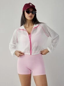 Dewbera Dewbera Women's Raglan Long Sleeve Zip-Up Loose Fit Sports Jacket - Multicolor - View 4