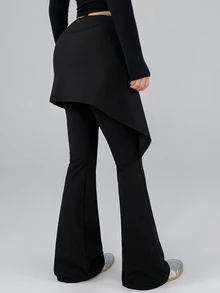 DAZY Autumn Korean Style Asymmetrical Peplum Skirt Black Long Pants Casual Street Fitness Women's Sports Leggings - Black - View 8