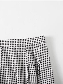 SHEIN Tween女孩 學院風千鳥格休閒百褶裙 - 黑與白 - 查看 3