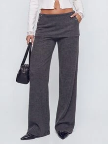 Avantive Women's Straight Leg Casual Pants With Pockets And 2 In 1 Design - Dark Grey - View 2