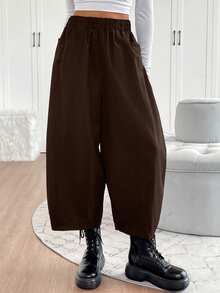 EMERY ROSE Women's Solid Color Pocket Casual Daily Wear Long Pants - Brown - View 4