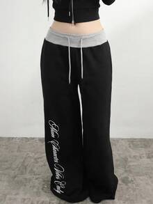SHEIN Teen Girl Drawstring Waist Letter Pattern Casual Everyday Sweatpants - Multicolor - View 1