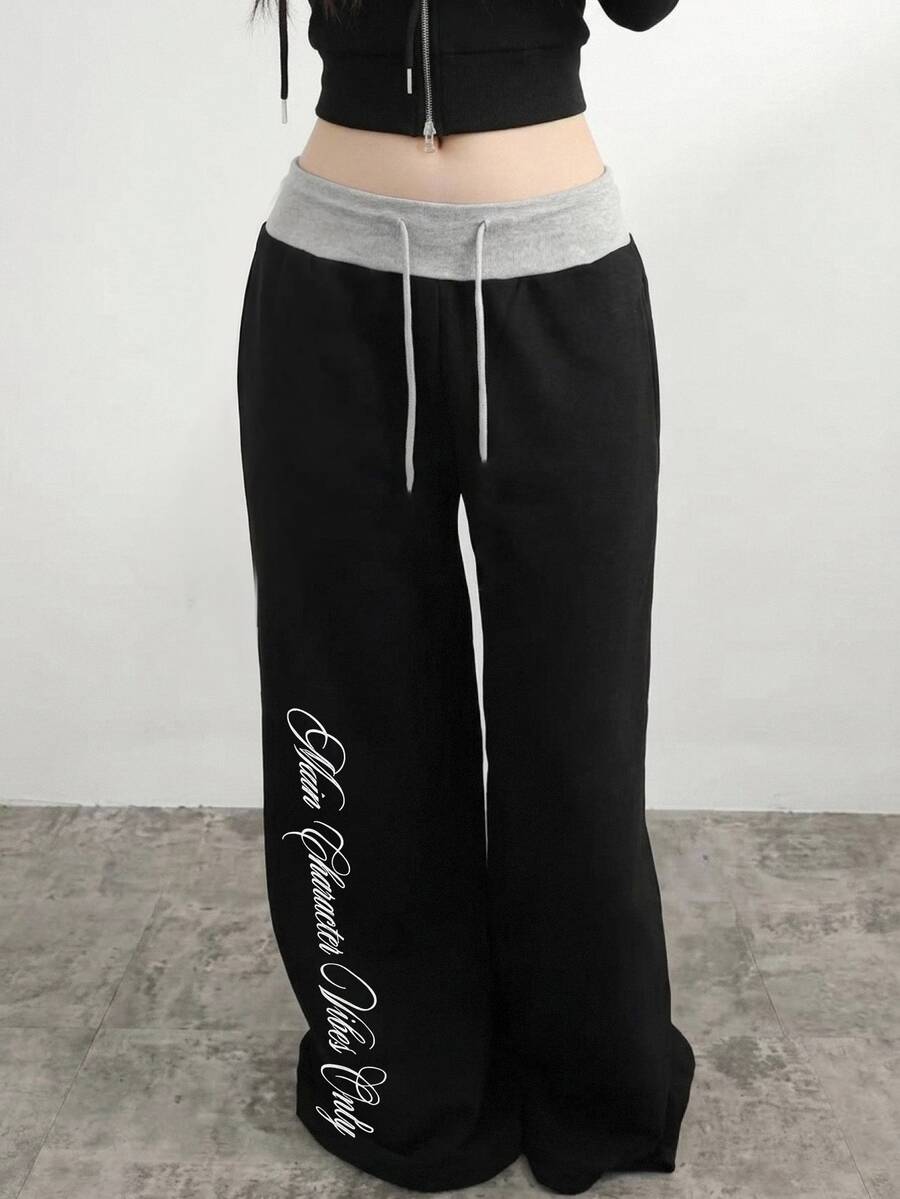 SHEIN Teen Girl Drawstring Waist Letter Pattern Casual Everyday Sweatpants - Multicolor - View 1