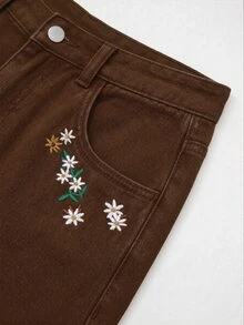 GlowEve 女款夏季花卉刺繡牛仔褲 - 棕色 - 查看 7
