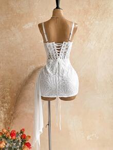 Soleia Temperament White Ruched Cami Dress, Body-Hugging Figure-Flattering -Back Short Dress - White - View 2
