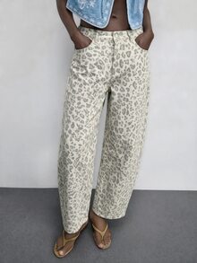 Maija Women's Leopard Print Pocket Tapered Loose Casual Denim Jeans - Multicolor - View 4