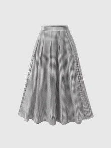 SHEIN Tween女孩 學院風千鳥格休閒百褶裙 - 黑與白 - 查看 9