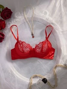 Crystal Vow 1pc Red Underwire French Romantic Women's Bra - Red - View 1