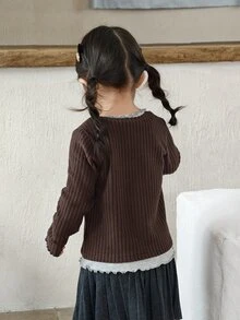 DAZY Infant/Toddler (Girl) 2-In-1 Long Sleeve Spring/Autumn Korean Style Top - Coffee Brown - View 2