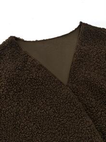 GlowEve CURVE Premium Textured Lamb Fleece Plus Size Faux Fur Women's Coat - Brown - View 8