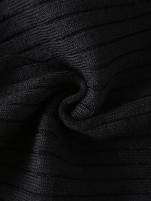 SHEIN Vintaside Kids 女嬰針織長袖套頭毛衣，荷葉領羅紋領口，適合秋冬，白色/奶油色純色，百搭日常穿著，時尚款，適合日常穿著、外出與旅行 - 黑色 - 查看 3