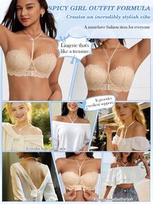 DesireSculpt Women's Sexy Lace Halter Neck Front Closure Underwire Push-Up Bra 2pcs Set - Multicolor - View 8