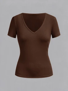 SHEIN EZwear 3件組女款素色V領短袖休閒T恤 - 彩色 - 查看 6