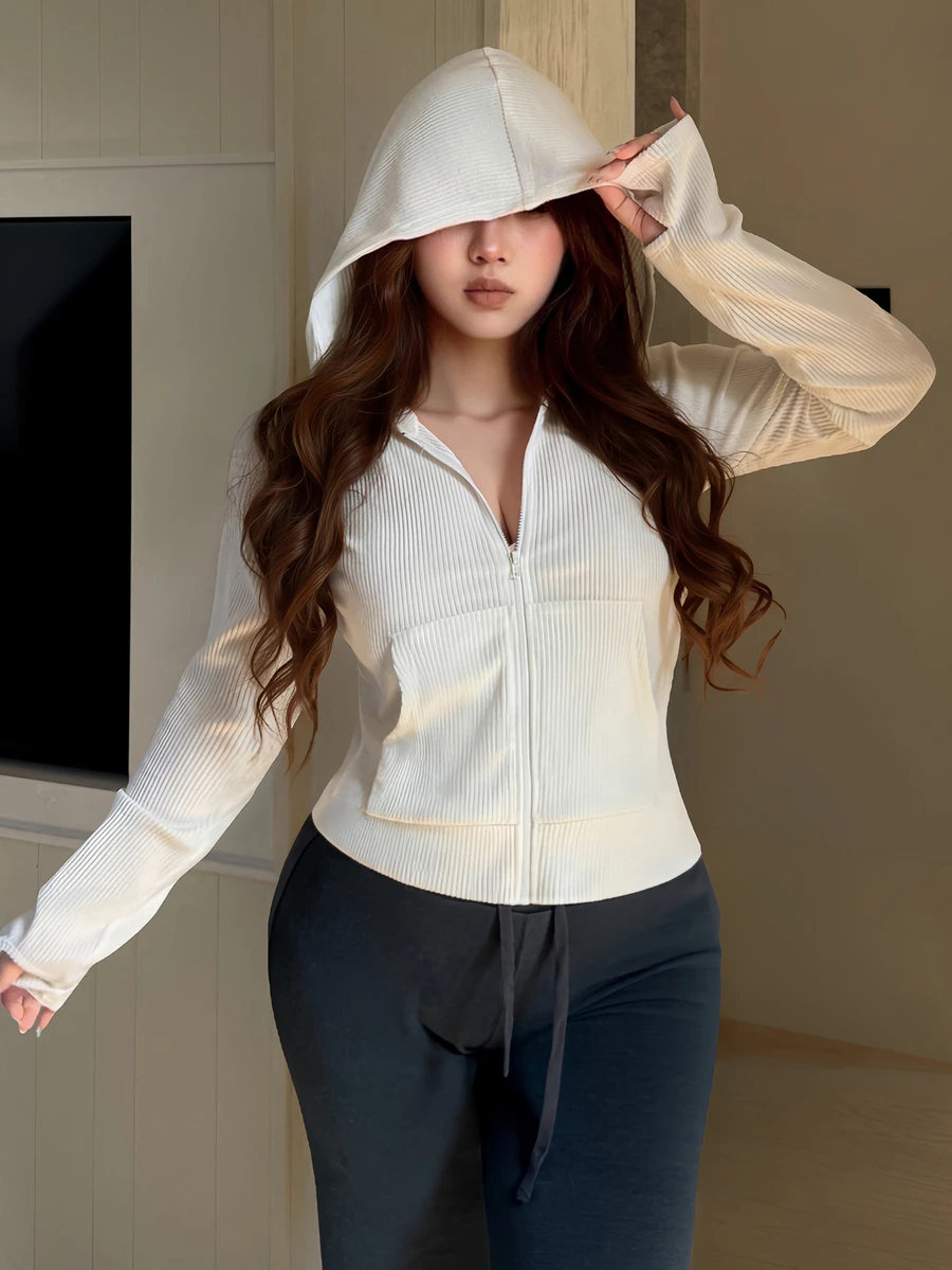 Dazy Plus Korean Style Hooded Sweatshirt Fitted Long Sleeve Spring/Autumn New Sweatshirt Race Day Homewear White Casual Baggy - White - View 1