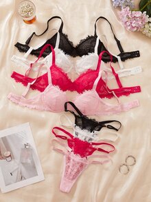 Crystal Vow Sexy Lace Thin Bra Set 8-Piece - Multicolor - View 1