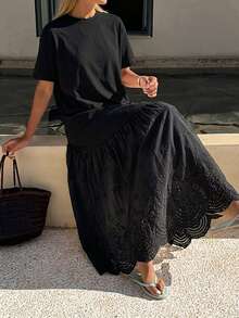DAZY Women's Round Neck Summer Vacation Style Long Dress - Black - View 8
