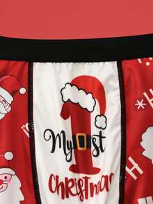 Notgurli Christmas Funny Print Cartoon Santa Claus Gift Box Candy Cane Bell Snowflake Snowman Parent-Child Family Party Men's Mid-Length Boxer Briefs - Red and White - View 5