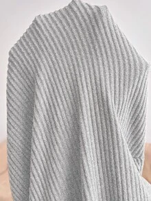 SHEIN 孕婦純色圓領長袖T恤與可調腰長褲休閒兩件套 - 灰色 - 查看 4