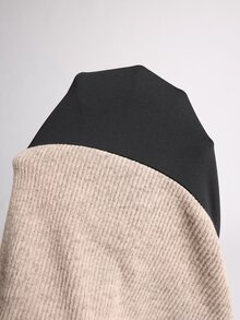Elenzga بودي سوت أساسي للنساء بمقاسات كبيرة، أكمام طويلة، تصميم كتل لونية ورقعات، قماش مضلع، للخريف/الشتاء - أبيض وأسود - مشاهدة 3